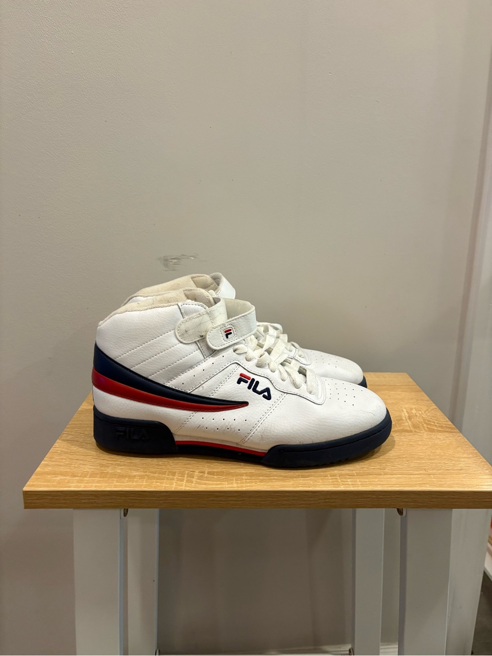 FILA Women's White High-Top Sneakers with Red & Navy Trim
